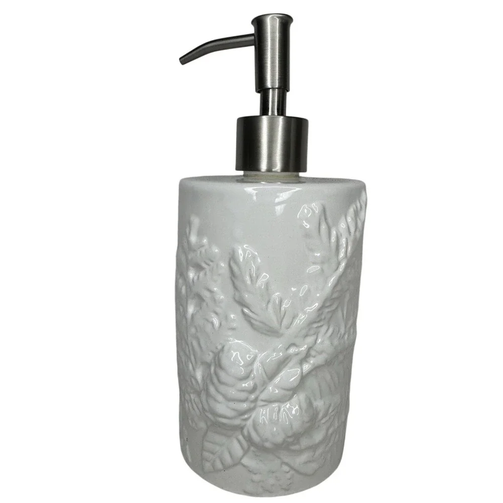 Crate & Barrel‎ White Pinecone Soap Pump Dispenser Portugal Unused Ceramic